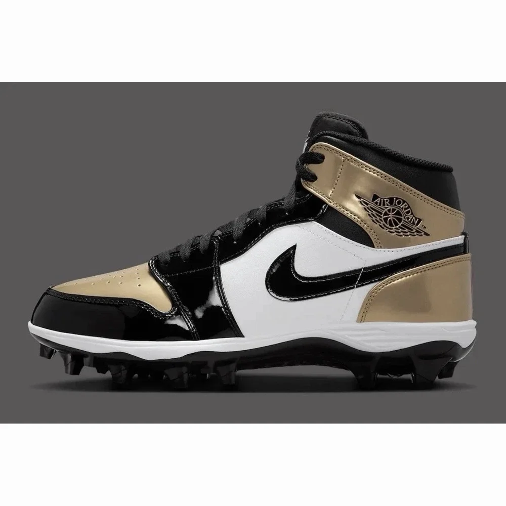 Jordan 1 Mid TD Football Cleats Black Gold Saints Fj6805-701 Men's Size 11